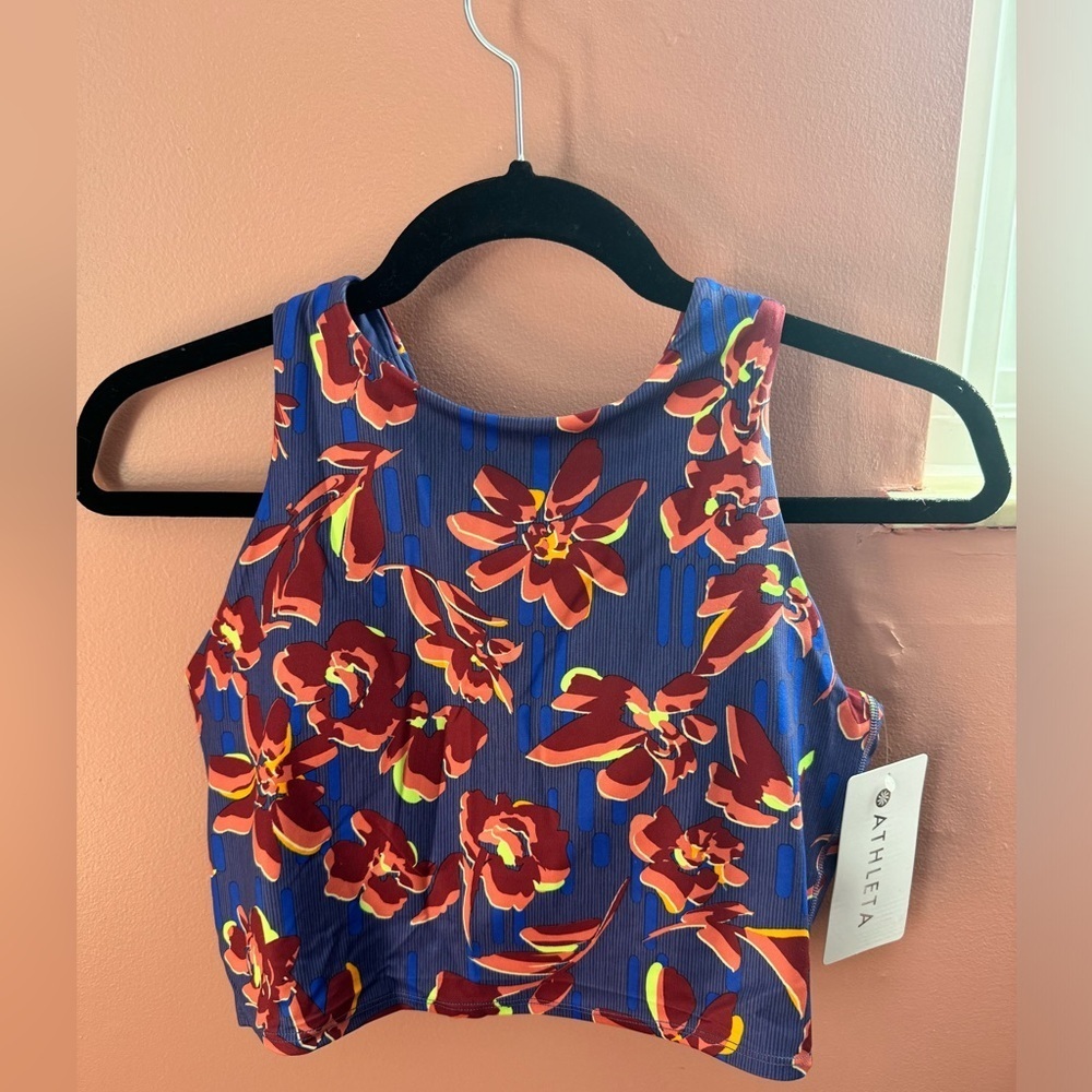 NWT Athleta 531128 Conscious Crop Printed D-DD Top Solarize Chrome Blue - Picture 2 of 4